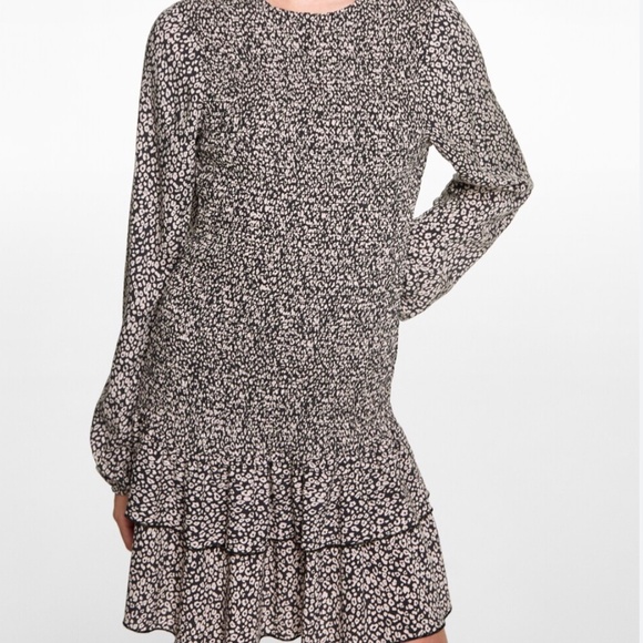 MANGO Teen Ruffled Smocked Leopard Print Dress — Girls Size L - Picture 1 of 7